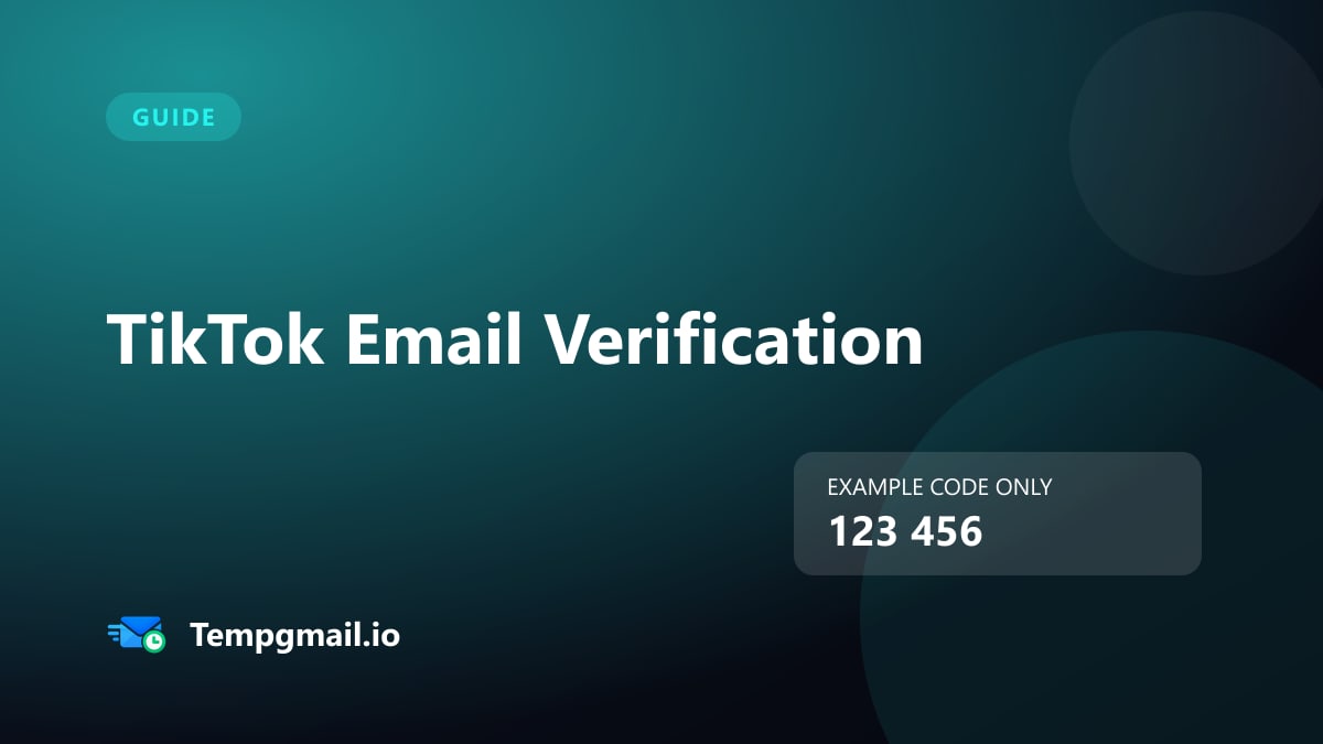 Illustrated TikTok verification email guide showing fictional sample code 123 456